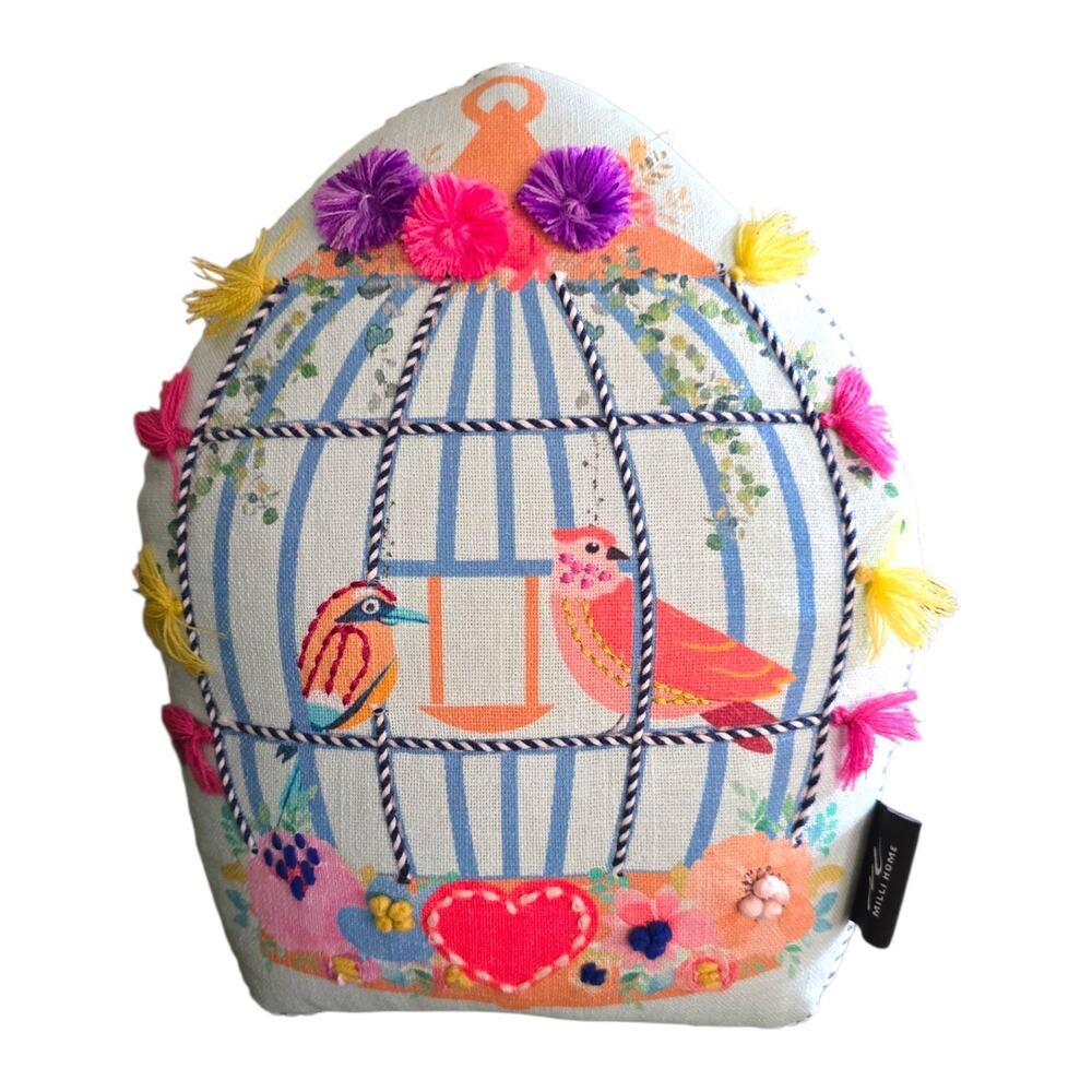 Milli Home Embellished Bird Cage Throw Pillow 12 X 14 NWT